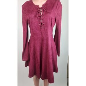 She + Sky Womens‎ Lace Up Fit & Flare Bell Sleeve Mini Dress - Size L